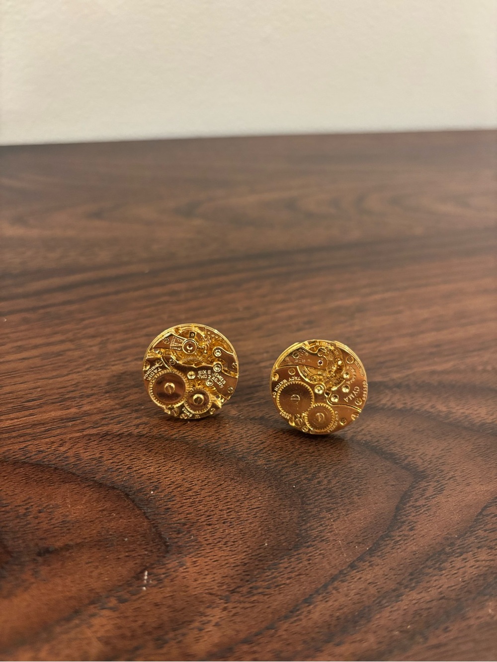 Vintage Set of Gold Toned Swiss Watch Movement Cuff Links